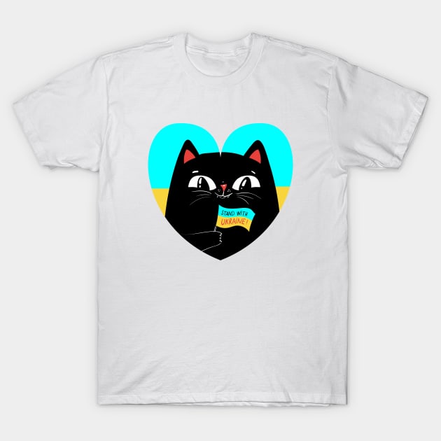 Black cat with Ukraine flag T-Shirt by Marysha_art